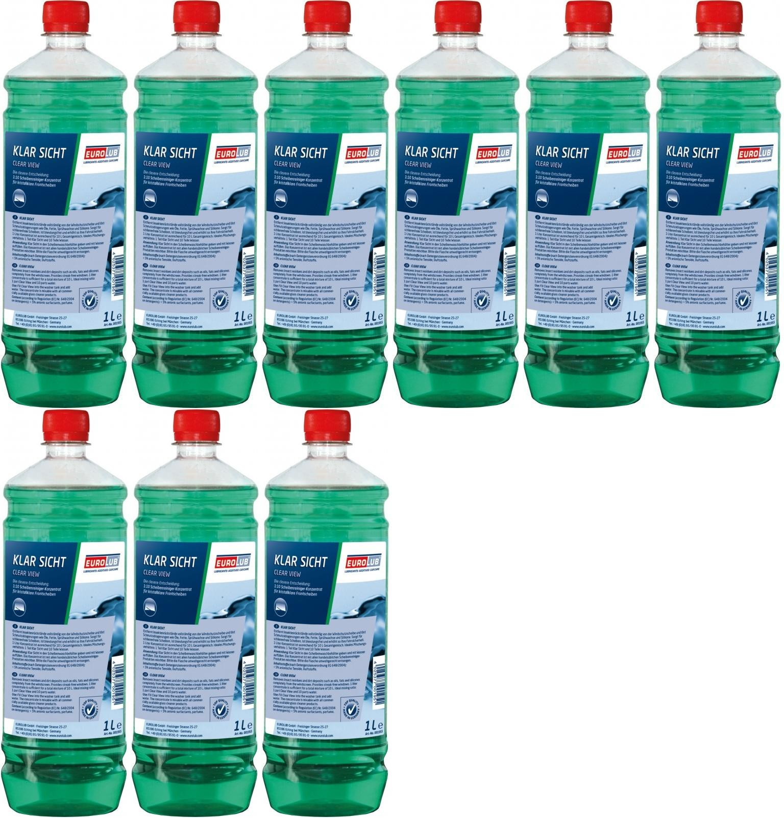 EUROLUB Klar Sicht Sommer 1:10 Scheibenreiniger-Konzentrat 9x 1l = 9 Liter