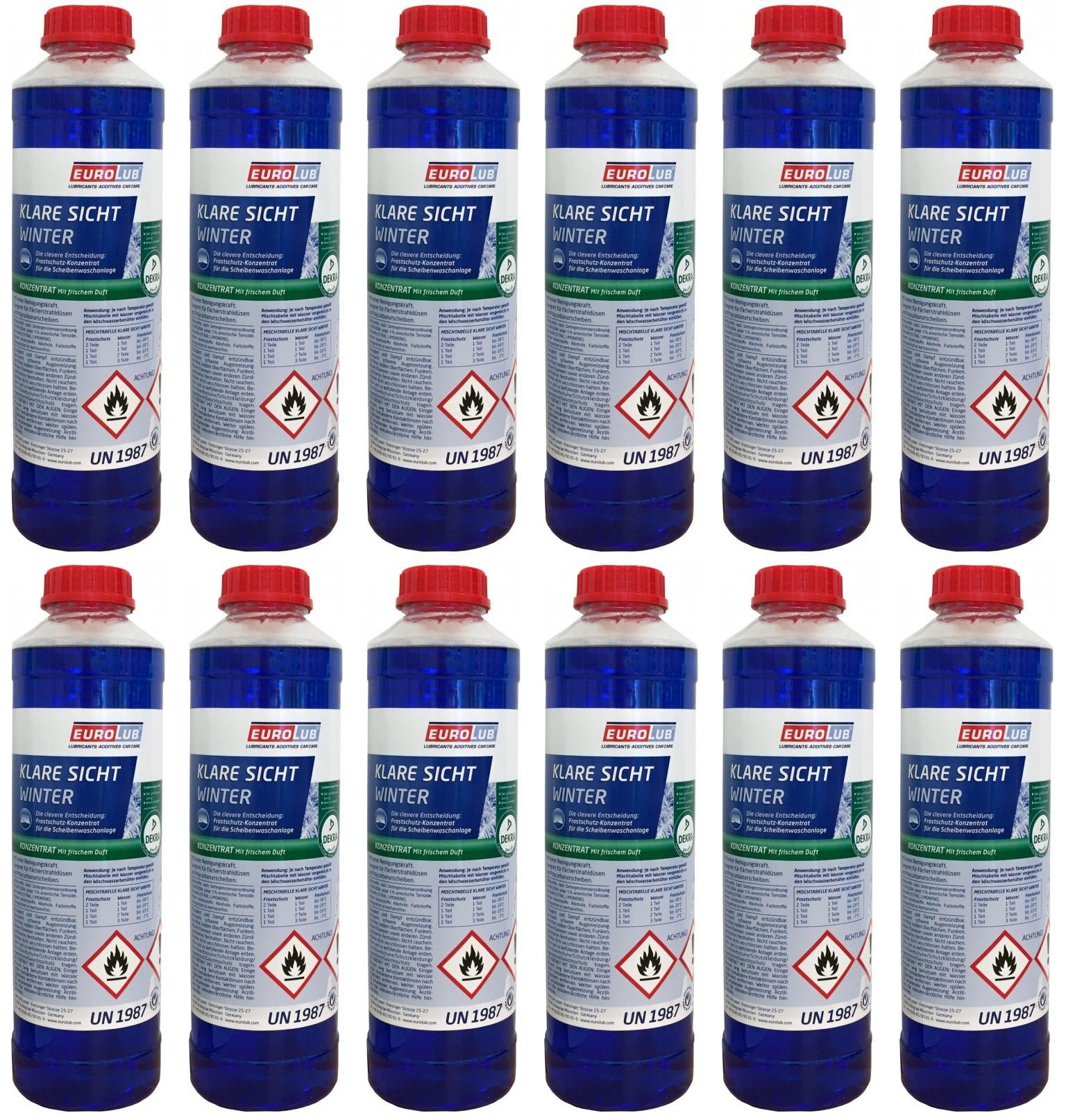 EUROLUB Scheibenfrostschutz Klare Sicht Winter Konzentrat -60°C 12x 1l=12 Liter