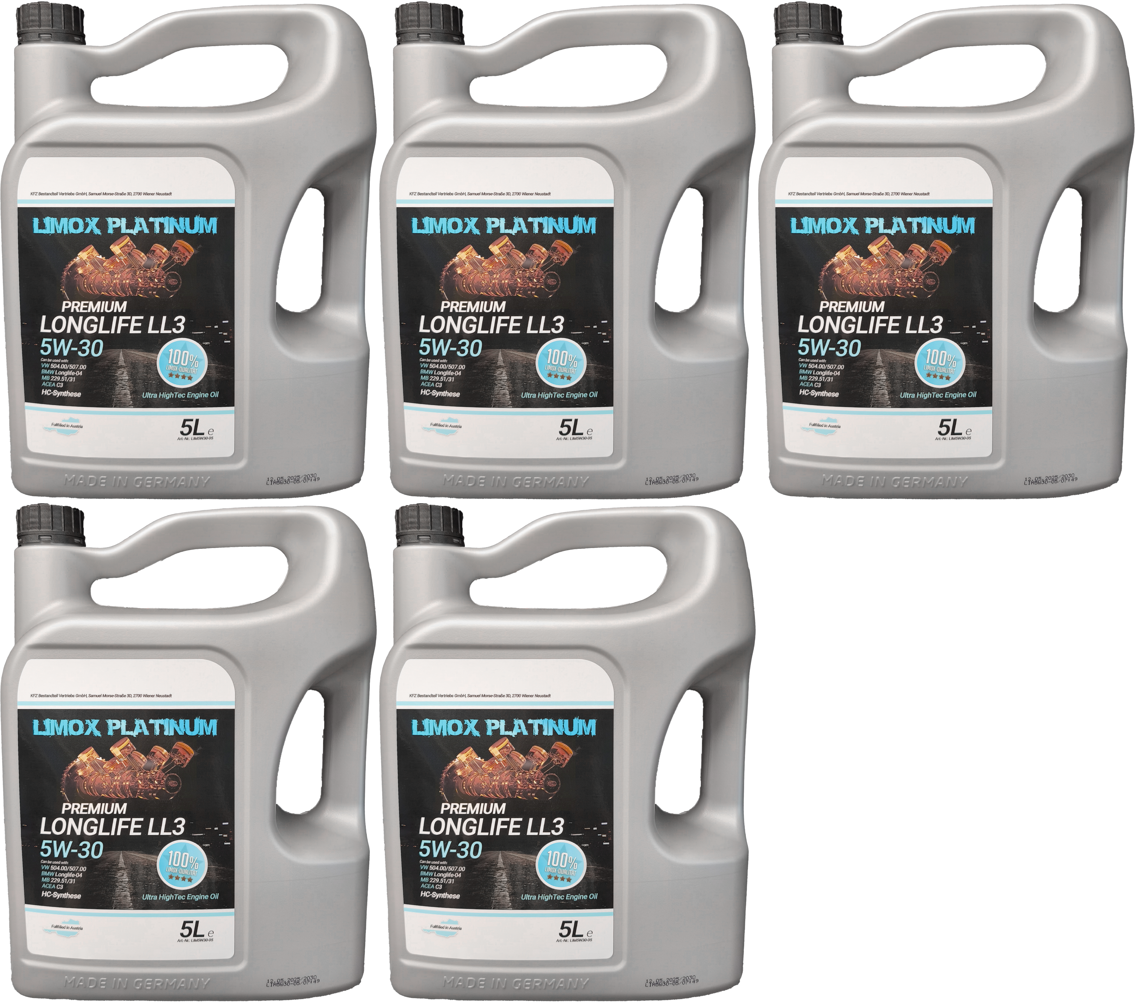 LIMOX Platinum Longlife LL3 5W-30 Motoröl 5x 5 = 25 Liter