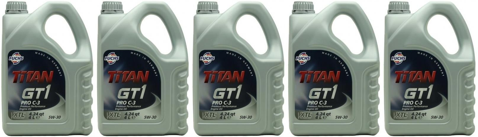 FUCHS TITAN GT1 Pro C-3 5W-30 Motoröl 5x 4l = 20 Liter