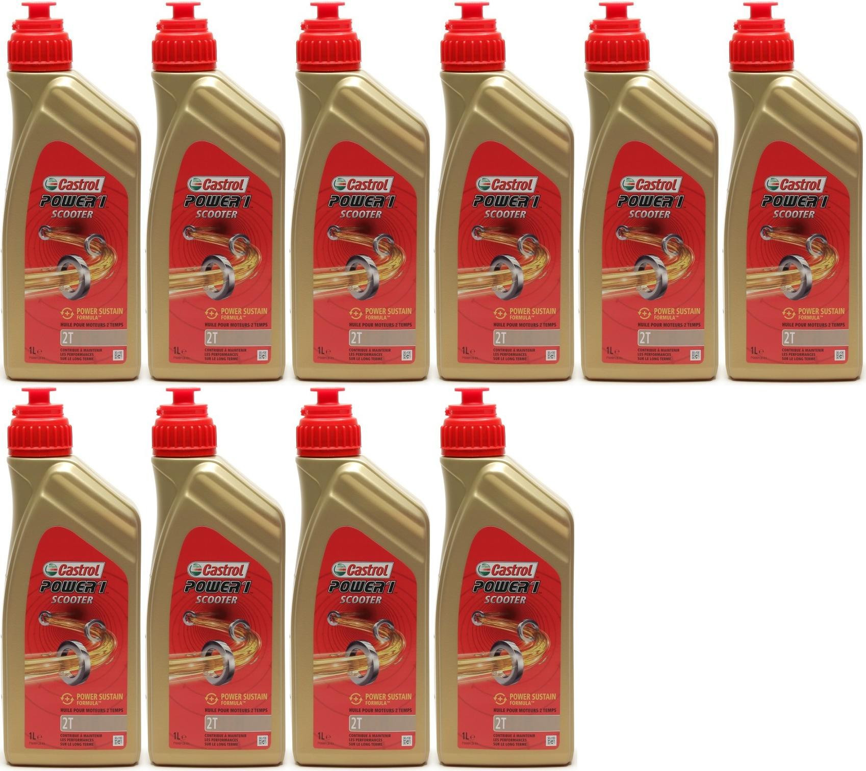 Castrol Power 1 Scooter 2T teilsynthetisches Motorrad Motoröl 10x 1l = 10 Liter