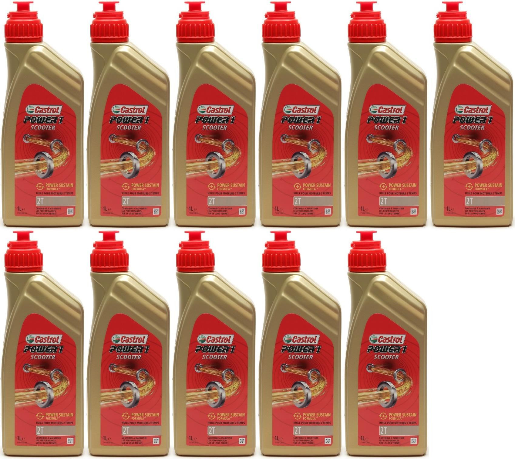 Castrol Power 1 Scooter 2T teilsynthetisches Motorrad Motoröl 11x 1l = 11 Liter