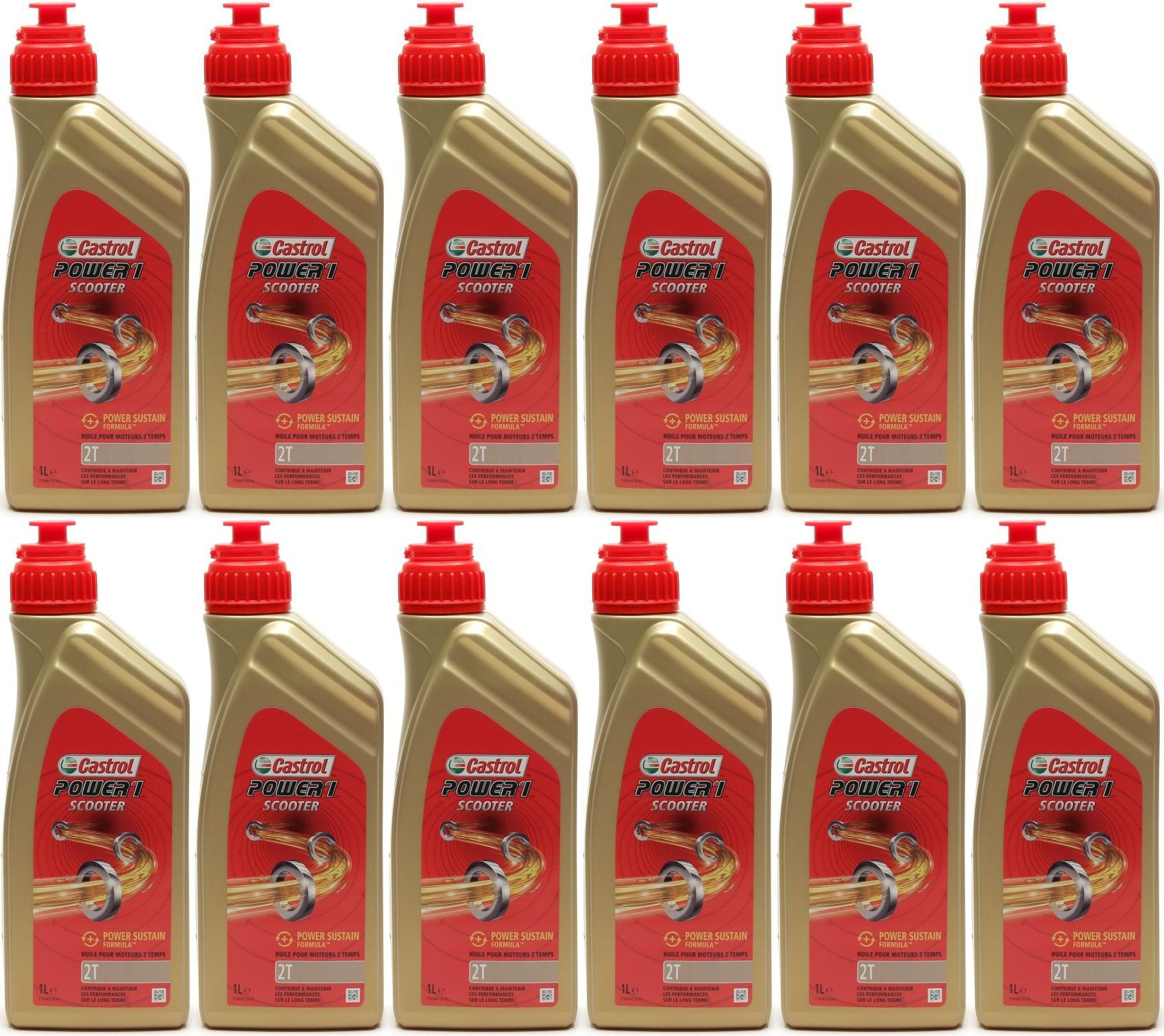 Castrol Power 1 Scooter 2T teilsynthetisches Motorrad Motoröl 12x 1l = 12 Liter