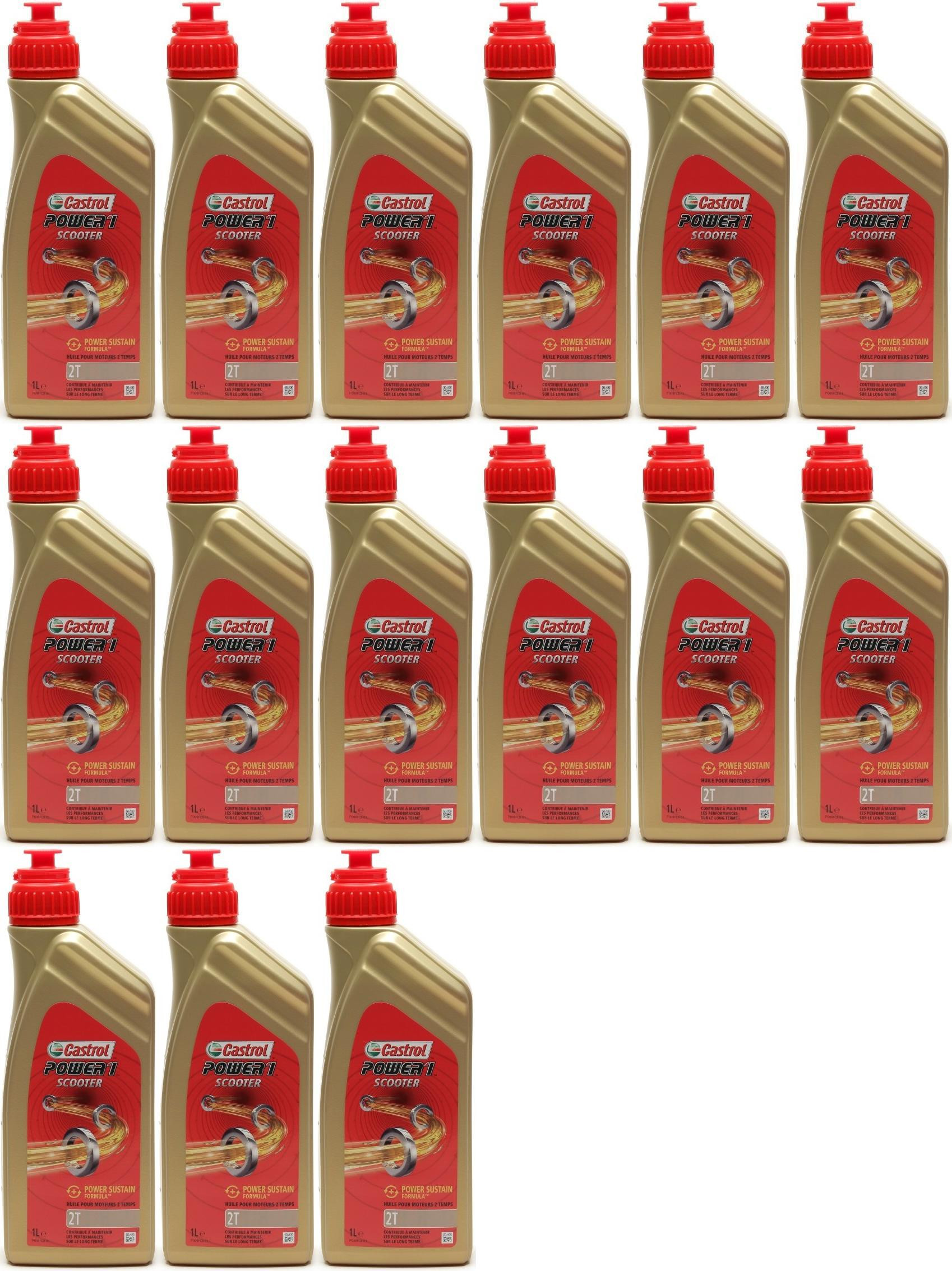 Castrol Power 1 Scooter 2T teilsynthetisches Motorrad Motoröl 15x 1l = 15 Liter