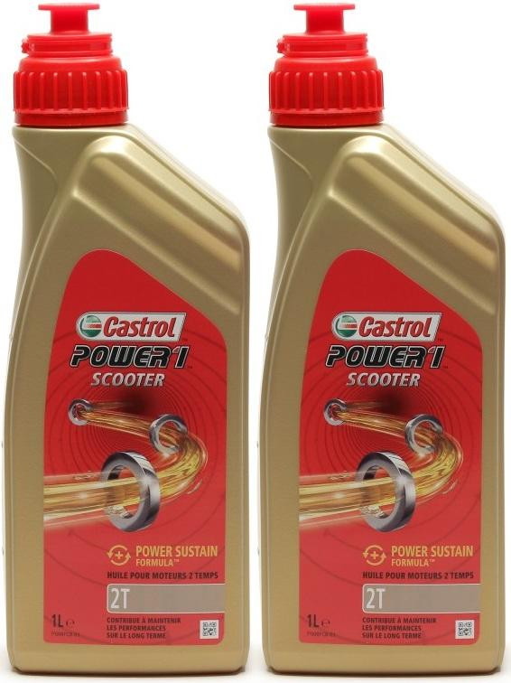 Castrol Power 1 Scooter 2T teilsynthetisches Motorrad Motoröl 2x 1l = 2 Liter