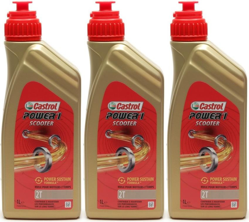 Castrol Power 1 Scooter 2T teilsynthetisches Motorrad Motoröl 3x 1l = 3 Liter