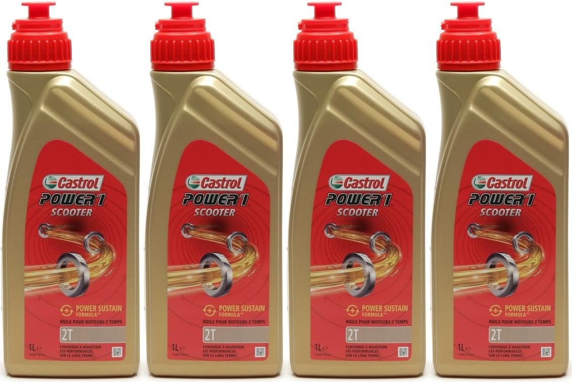 Castrol Power 1 Scooter 2T teilsynthetisches Motorrad Motoröl 4x 1l = 4 Liter