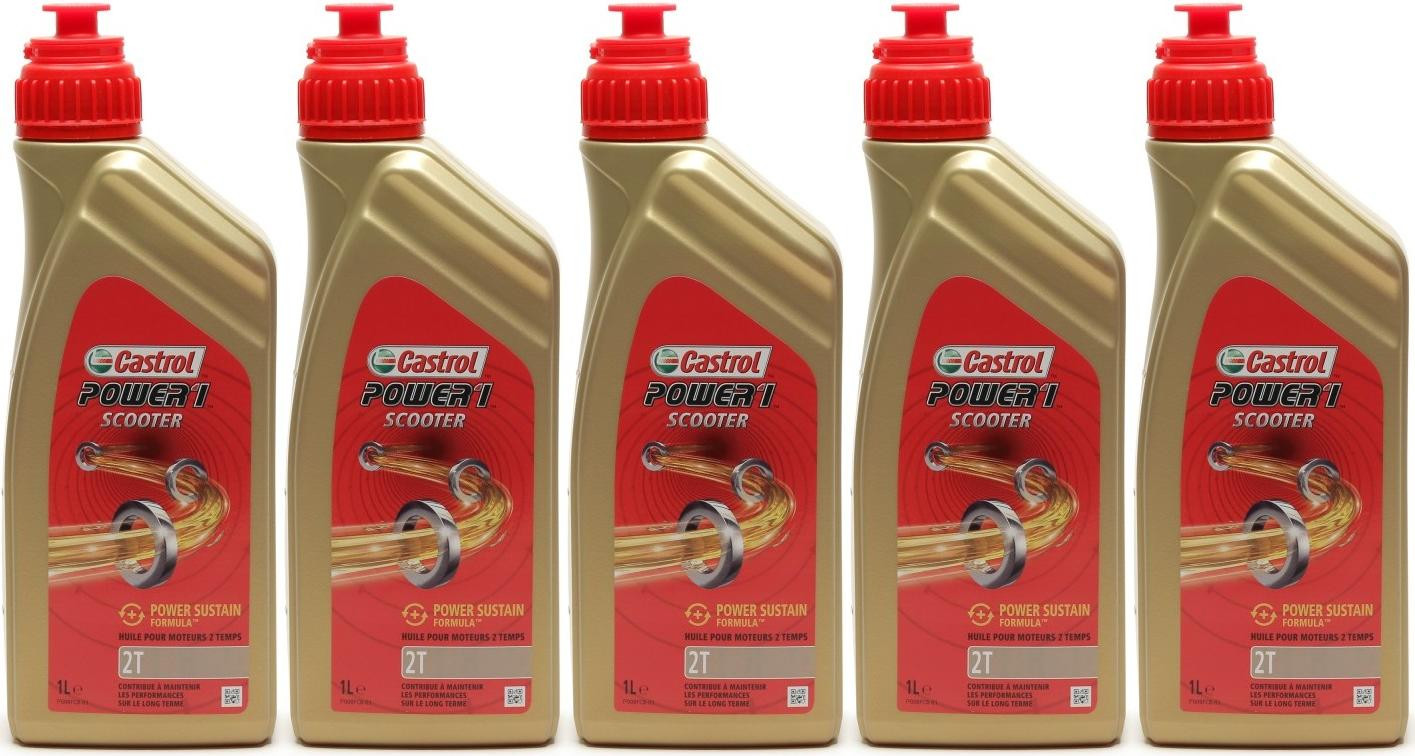 Castrol Power 1 Scooter 2T teilsynthetisches Motorrad Motoröl 5x 1l = 5 Liter