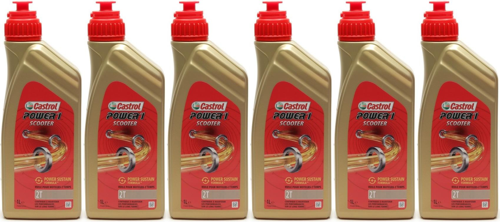 Castrol Power 1 Scooter 2T teilsynthetisches Motorrad Motoröl 6x 1l = 6 Liter