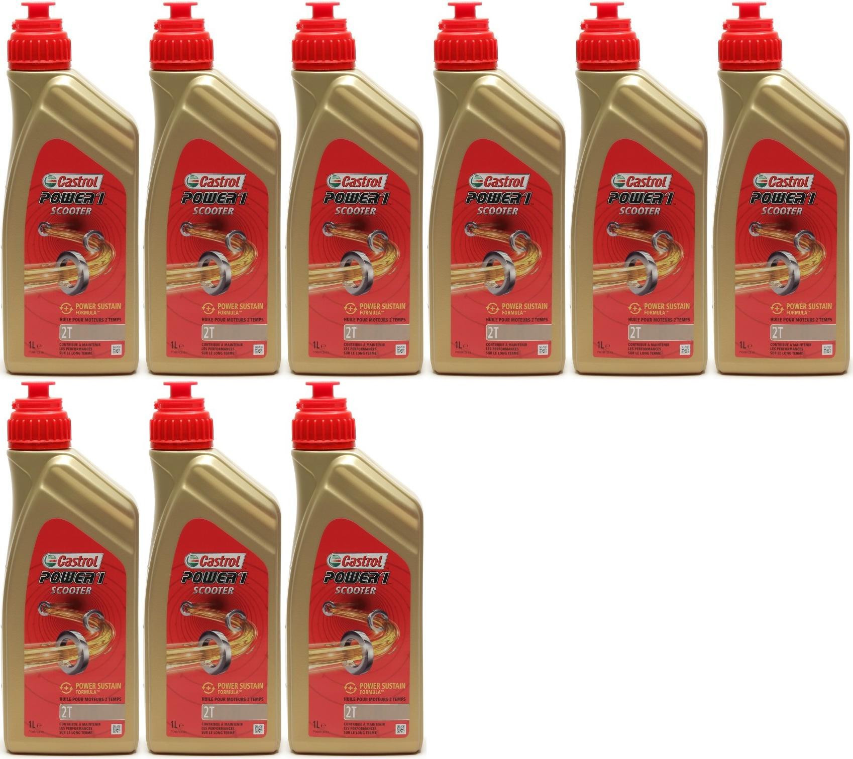Castrol Power 1 Scooter 2T teilsynthetisches Motorrad Motoröl 9x 1l = 9 Liter