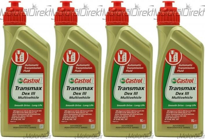 Castrol Transmax Dex III Multivehicle Automatik Getriebeöl 4x 1l = 4 Liter