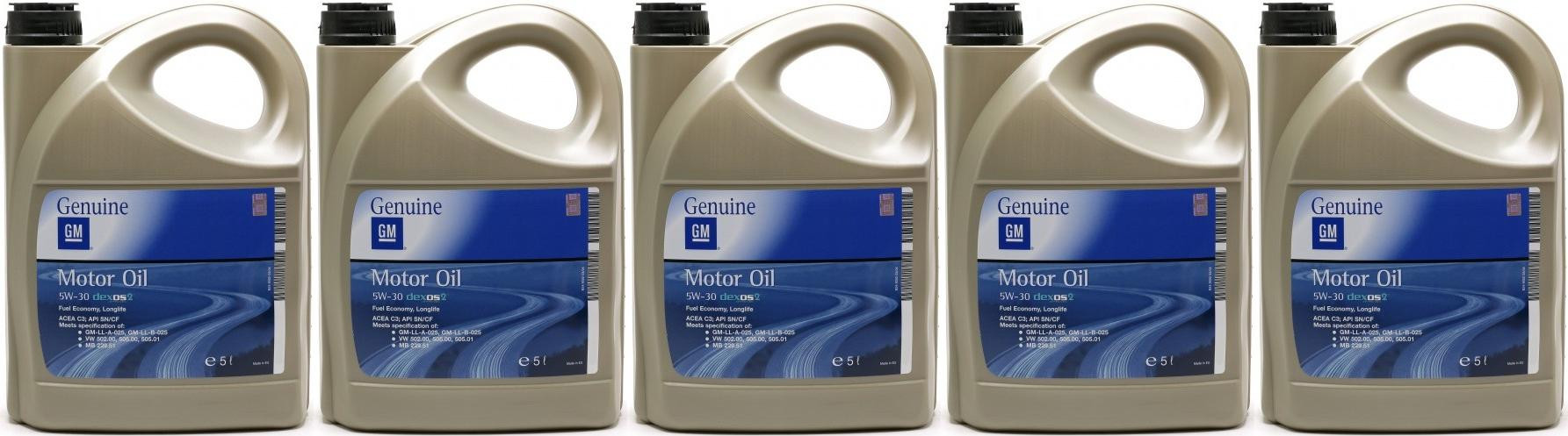 Original Genuine GM Opel 5W-30 dexos2 Longlife Motoröl 5x 5 = 25 Liter
