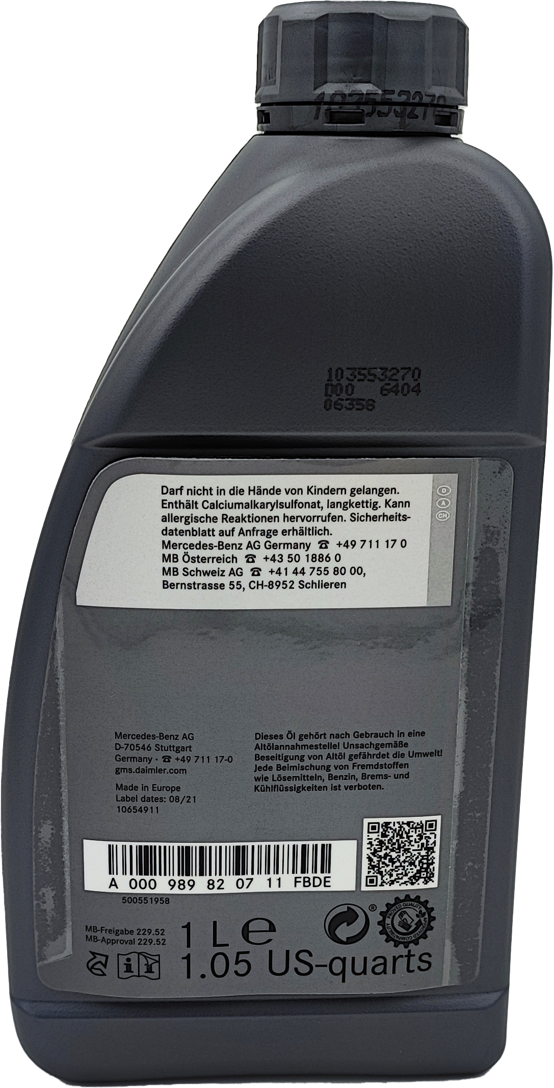 Original Mercedes Benz MB 229.52 5W-30 Motoröl 1l