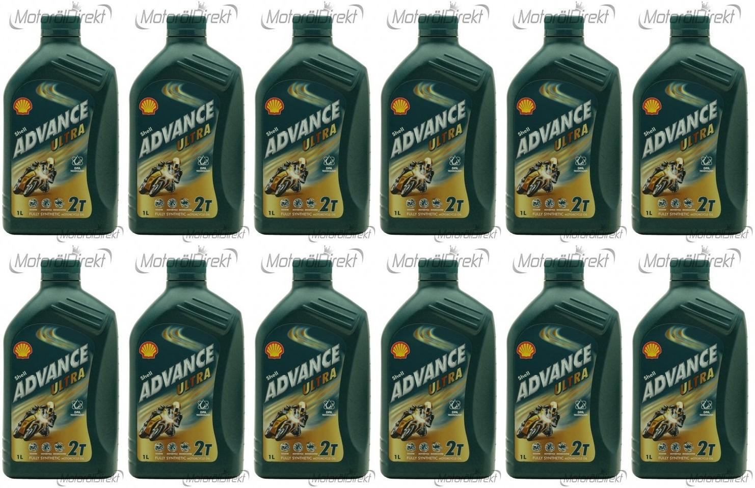 Shell Advance Ultra 2T vollsynthetisches Motorrad Motoröl 12x 1l = 12 Liter