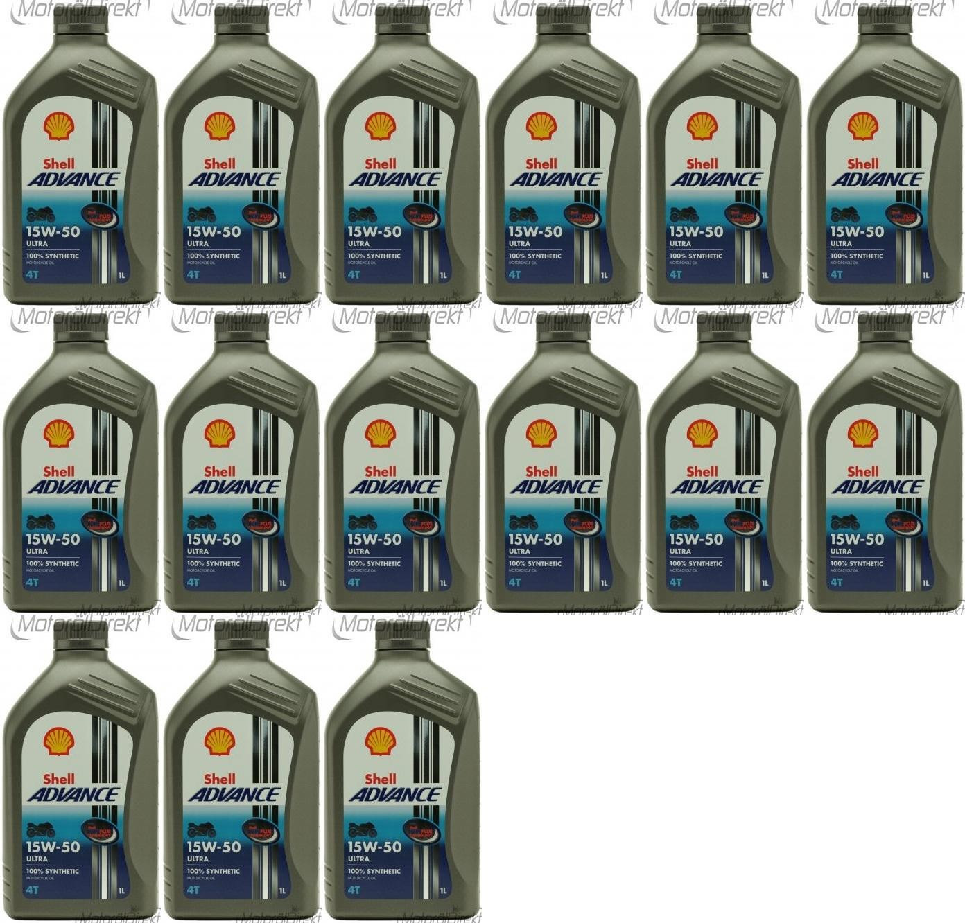 Shell Advance Ultra 4T 15W-50 Motorrad Motoröl 15x 1l = 15 Liter