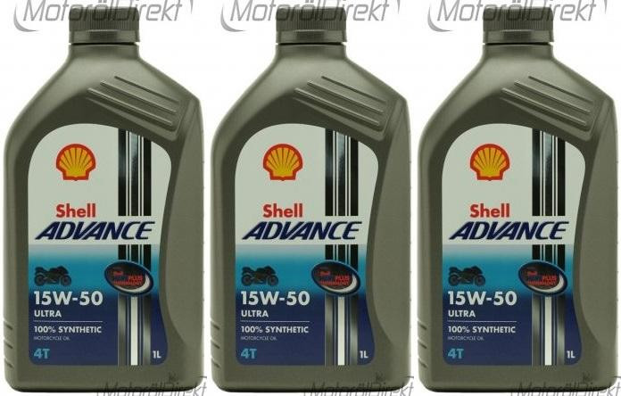 Shell Advance Ultra 4T 15W-50 Motorrad Motoröl 3x 1l = 3 Liter