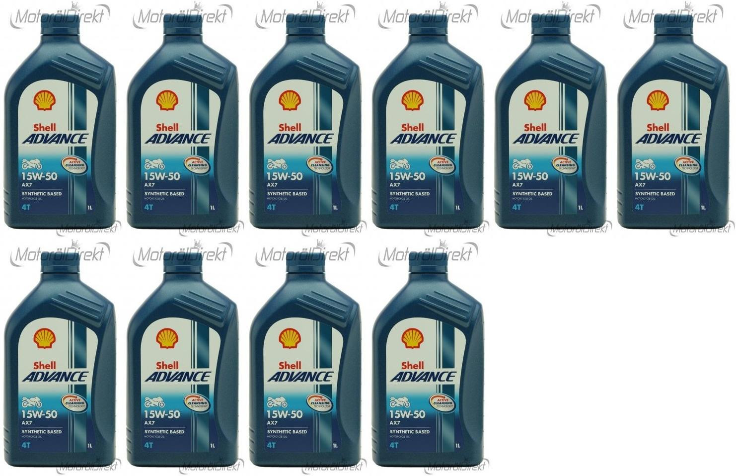 Shell Advance AX7 4T 15W-50 Motorrad Motoröl 10x 1l = 10 Liter
