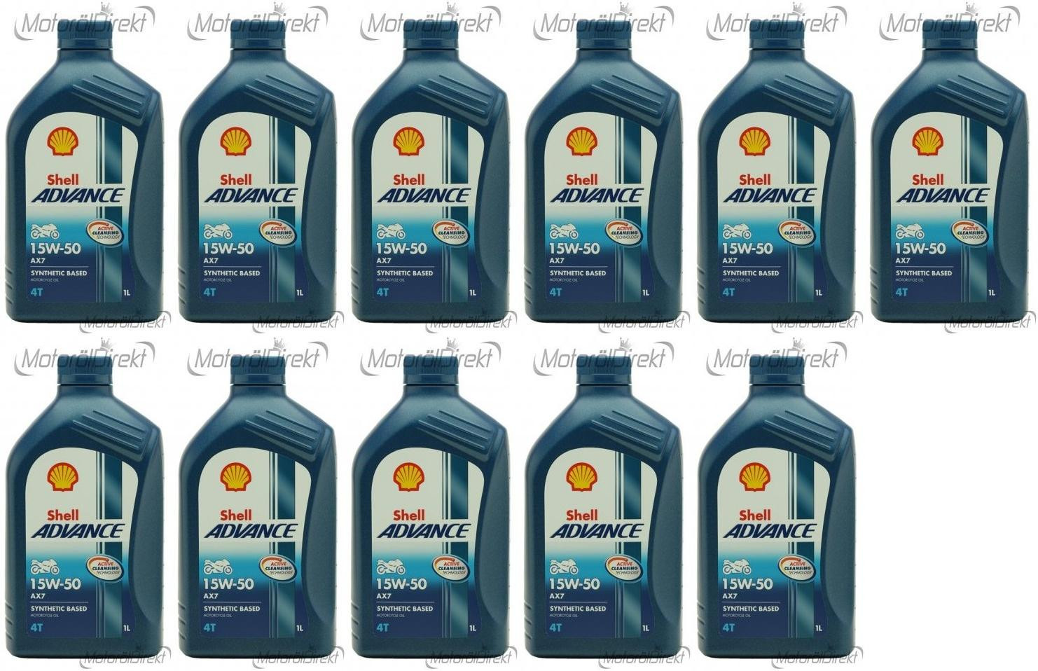 Shell Advance AX7 4T 15W-50 Motorrad Motoröl 11x 1l = 11 Liter