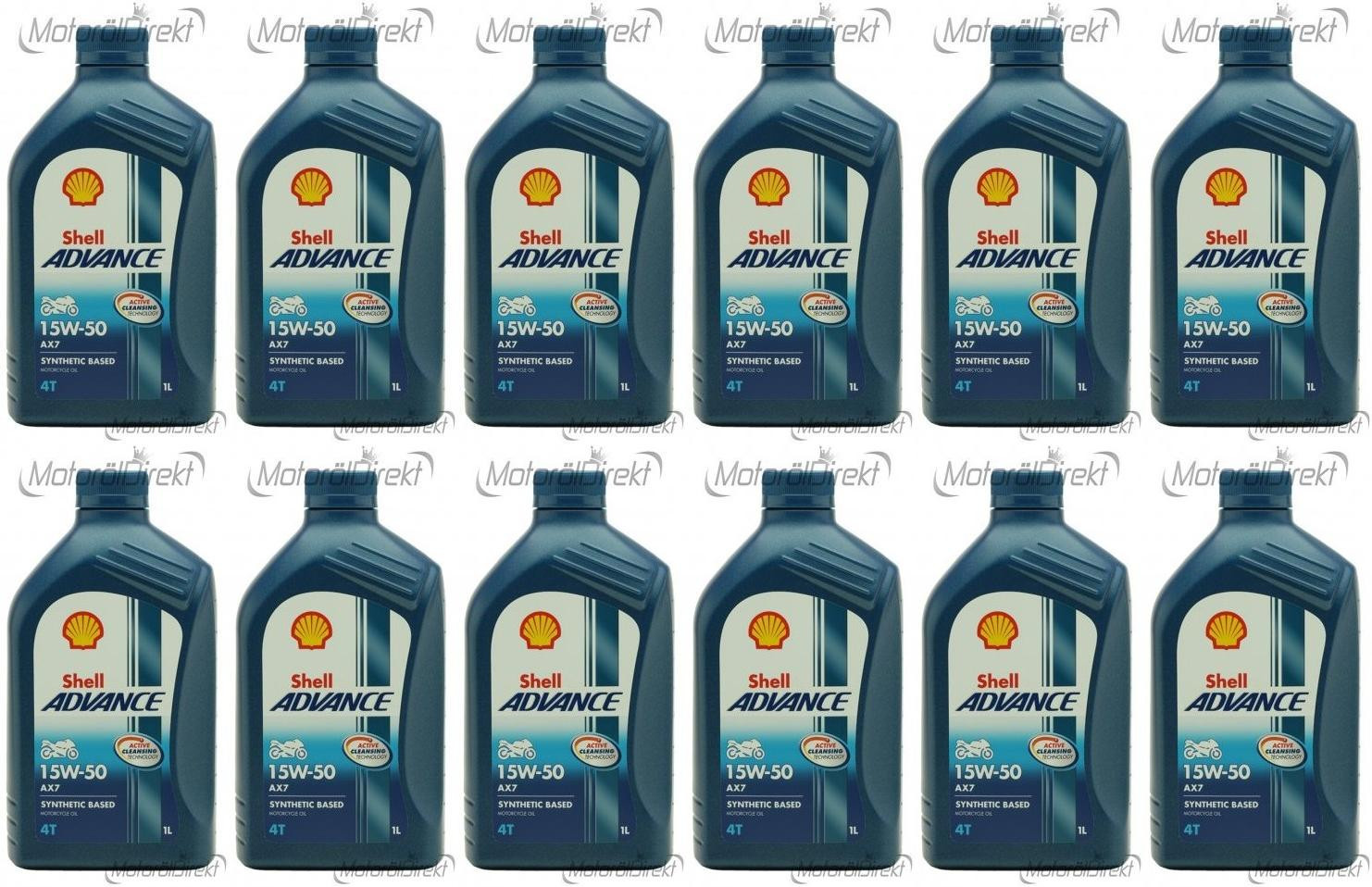 Shell Advance AX7 4T 15W-50 Motorrad Motoröl 12x 1l = 12 Liter
