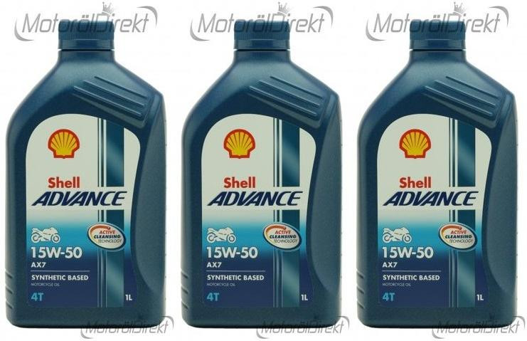 Shell Advance AX7 4T 15W-50 Motorrad Motoröl 3x 1l = 3 Liter