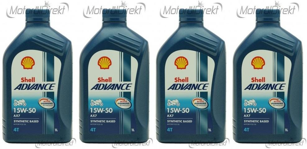 Shell Advance AX7 4T 15W-50 Motorrad Motoröl 4x 1l = 4 Liter