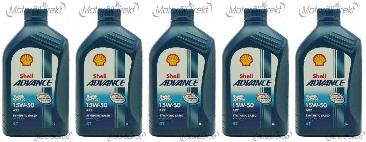 Shell Advance AX7 4T 15W-50 Motorrad Motoröl 5x 1l = 5 Liter