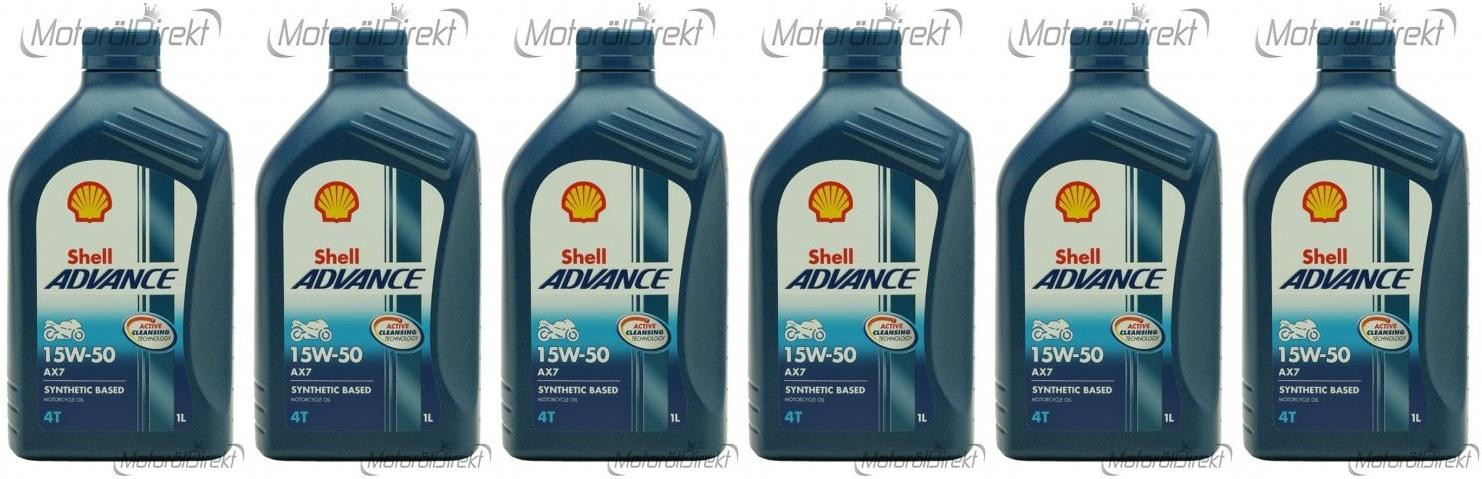 Shell Advance AX7 4T 15W-50 Motorrad Motoröl 6x 1l = 6 Liter