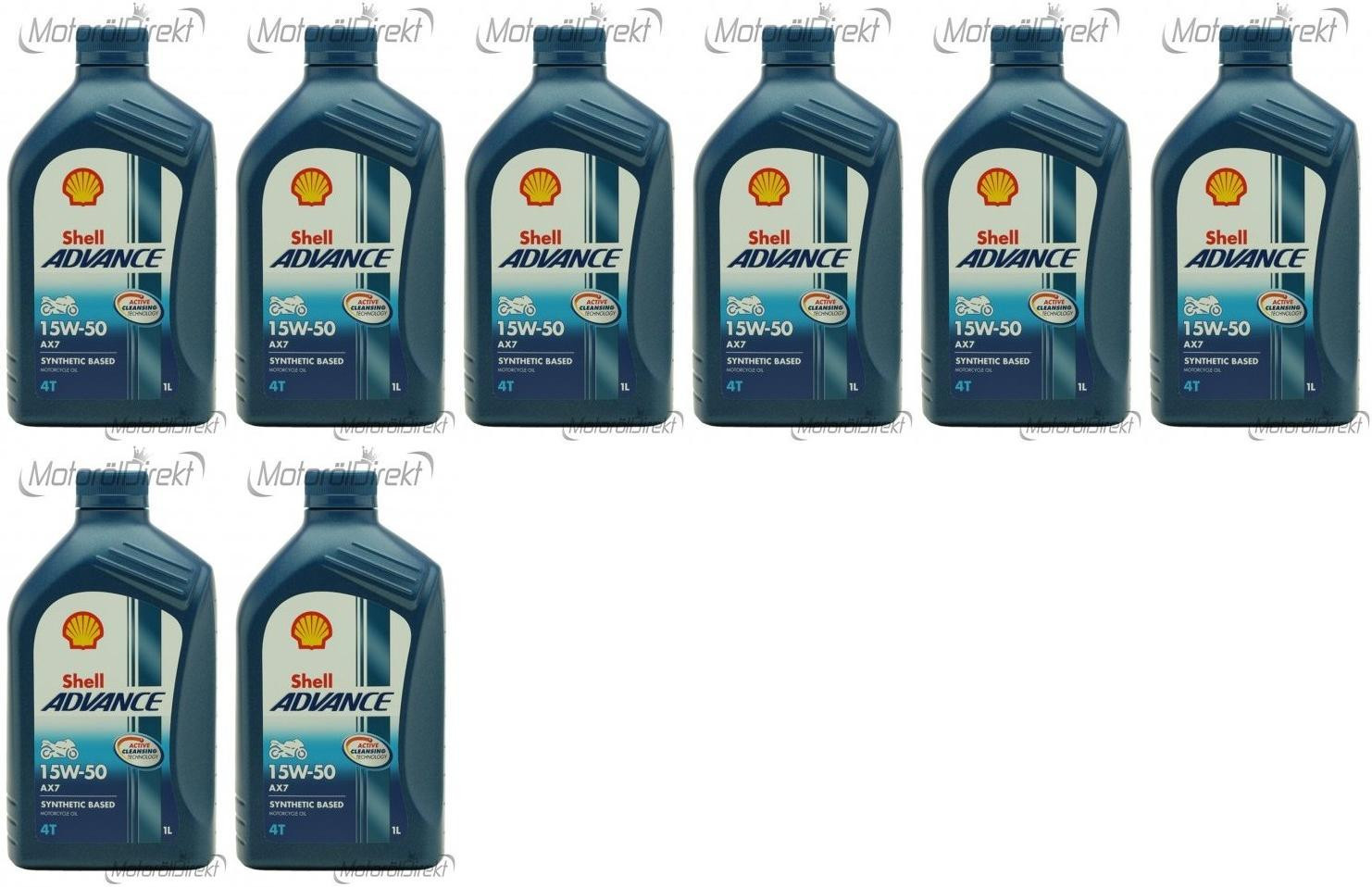 Shell Advance AX7 4T 15W-50 Motorrad Motoröl 8x 1l = 8 Liter