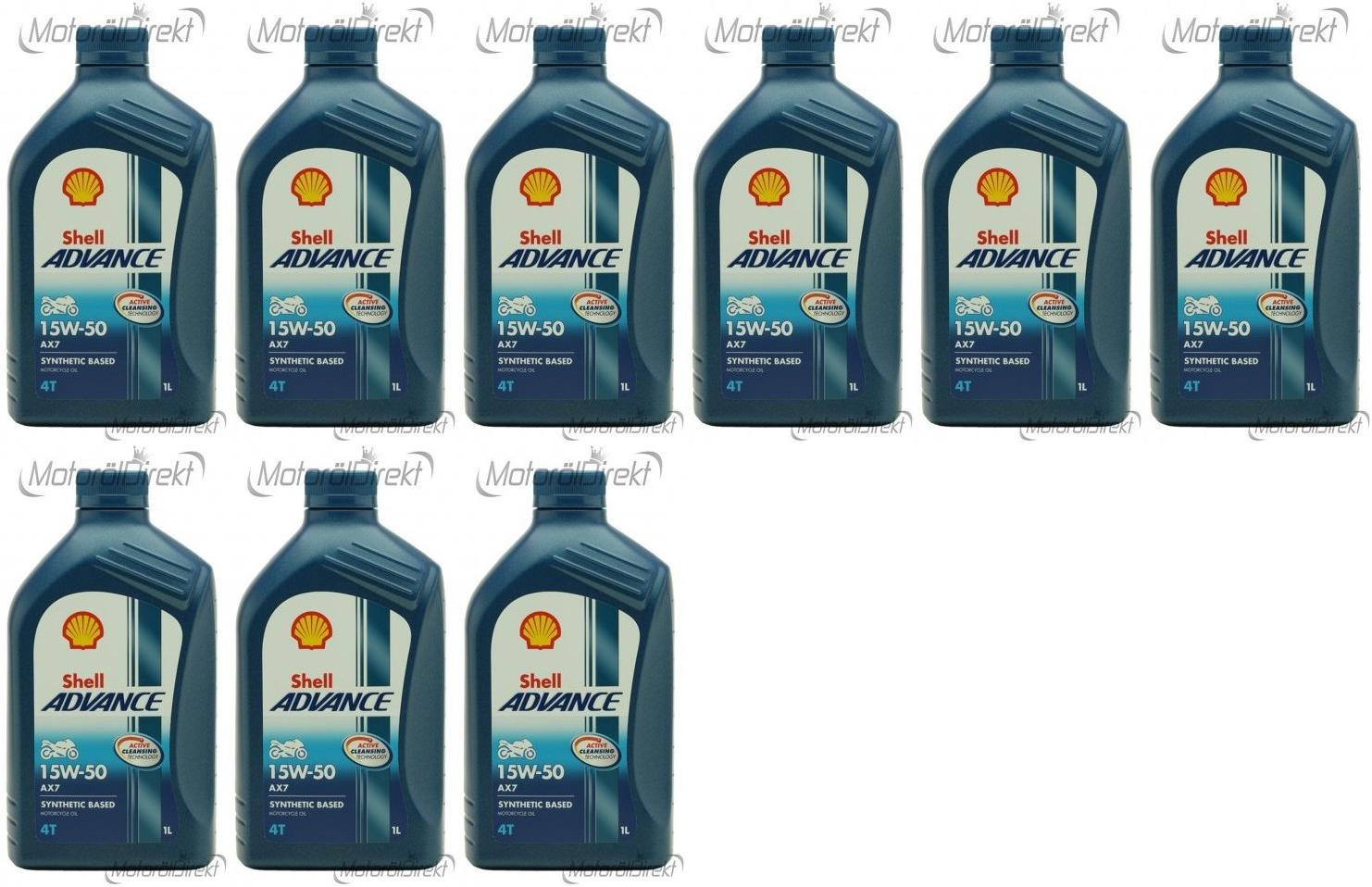 Shell Advance AX7 4T 15W-50 Motorrad Motoröl 9x 1l = 9 Liter