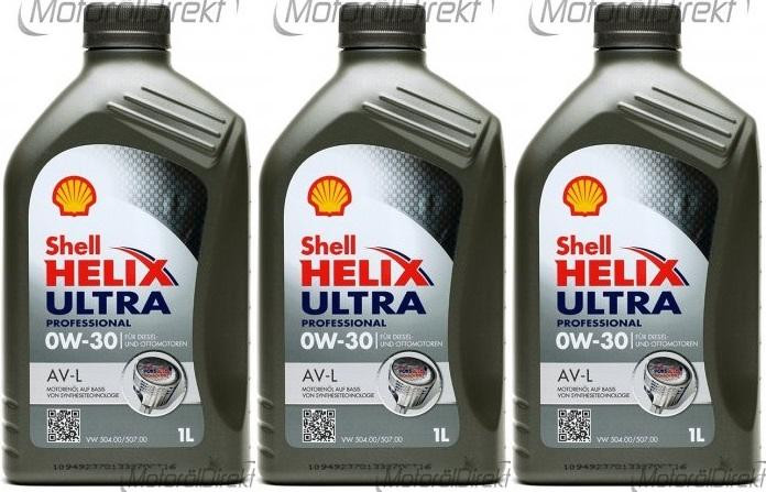 Shell Helix Ultra Professional AV-L 0W-30 PKW-Motoröl 3x 1l = 3 Liter