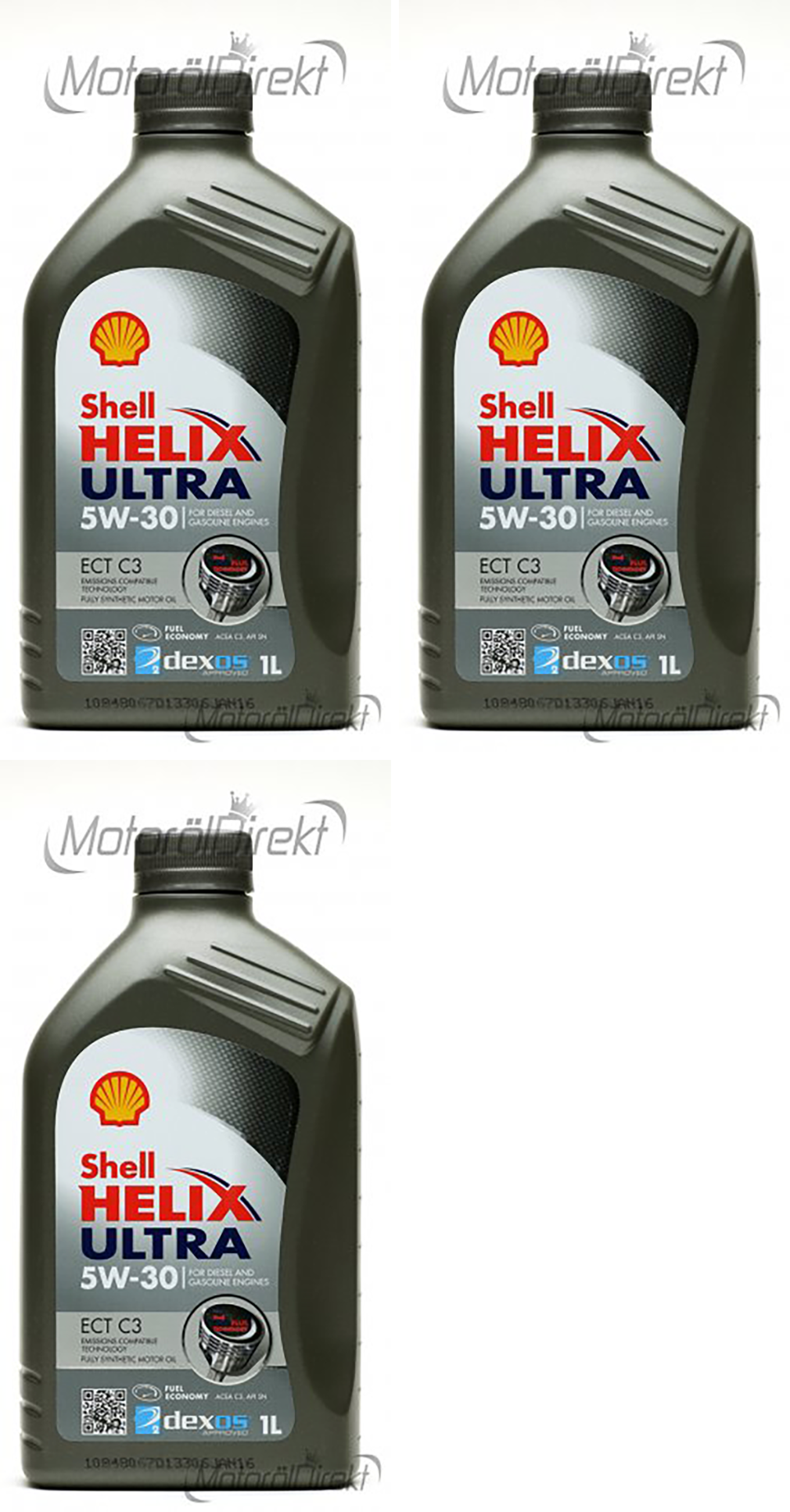 Shell Helix Ultra ECT C3 5W-30 PKW-Motoröl 3x 1l = 3 Liter