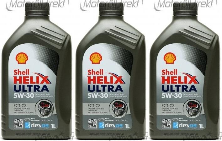 Shell Helix Ultra ECT C3 5W-30 PKW-Motoröl 3x 1l = 3 Liter