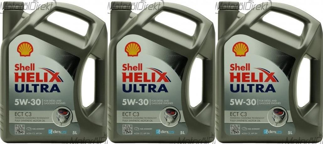 Shell Helix Ultra ECT C3 5W-30 PKW-Motoröl 3x 5 = 15 Liter