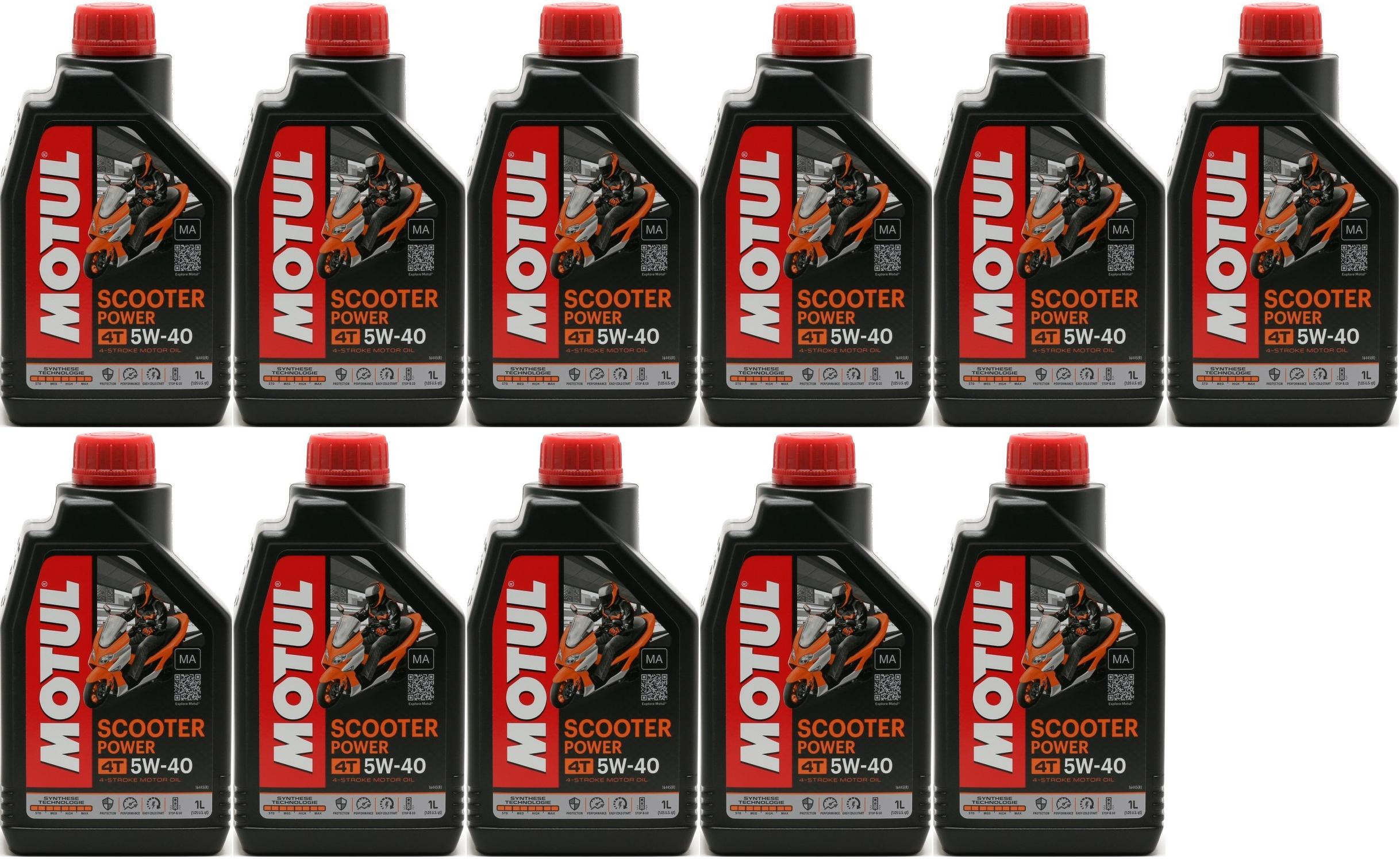 Motul Scooter Power 4T 5W-40 MA Motorrad Motoröl 11x 1l = 11 Liter