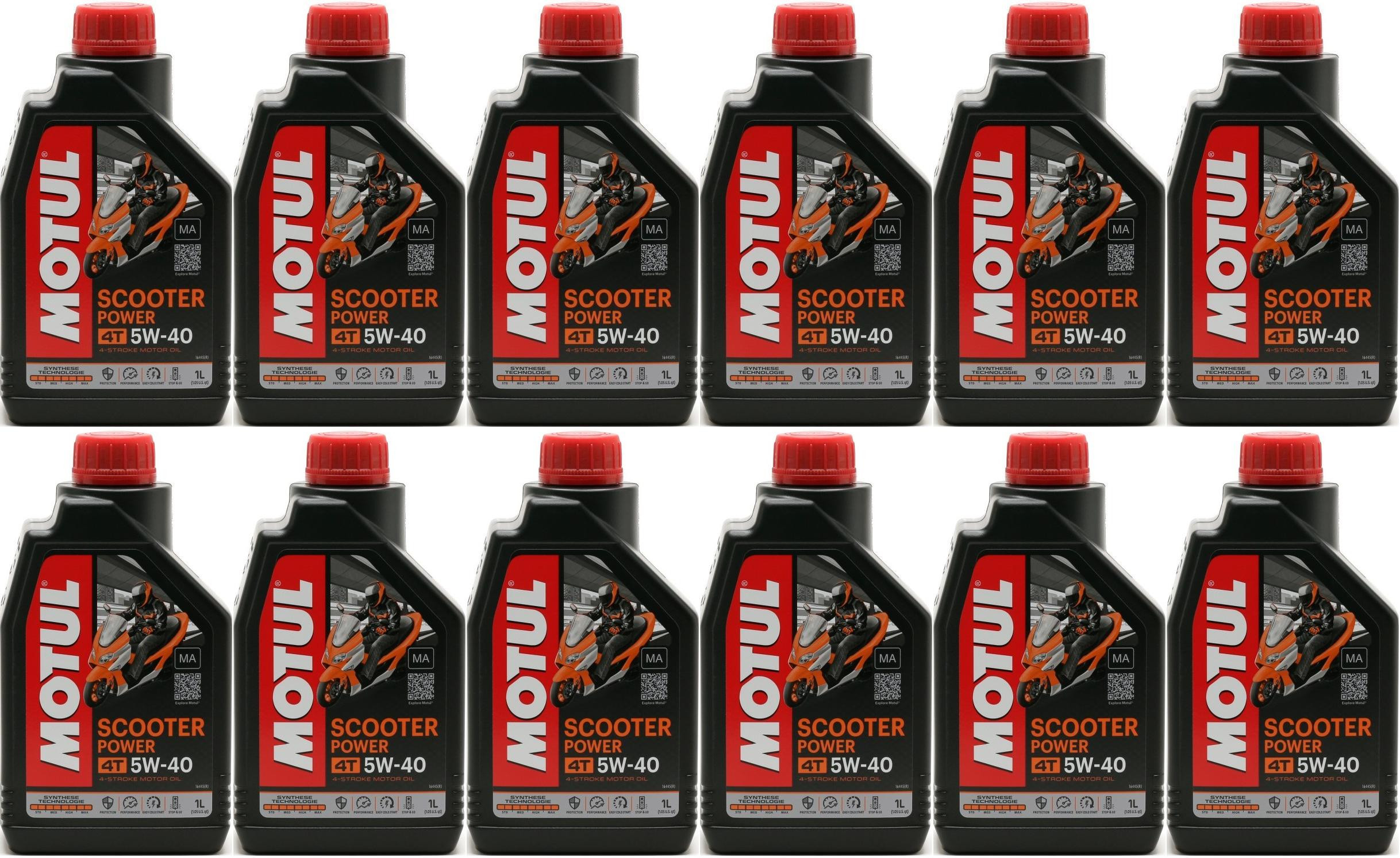 Motul Scooter Power 4T 5W-40 MA Motorrad Motoröl 12x 1l = 12 Liter