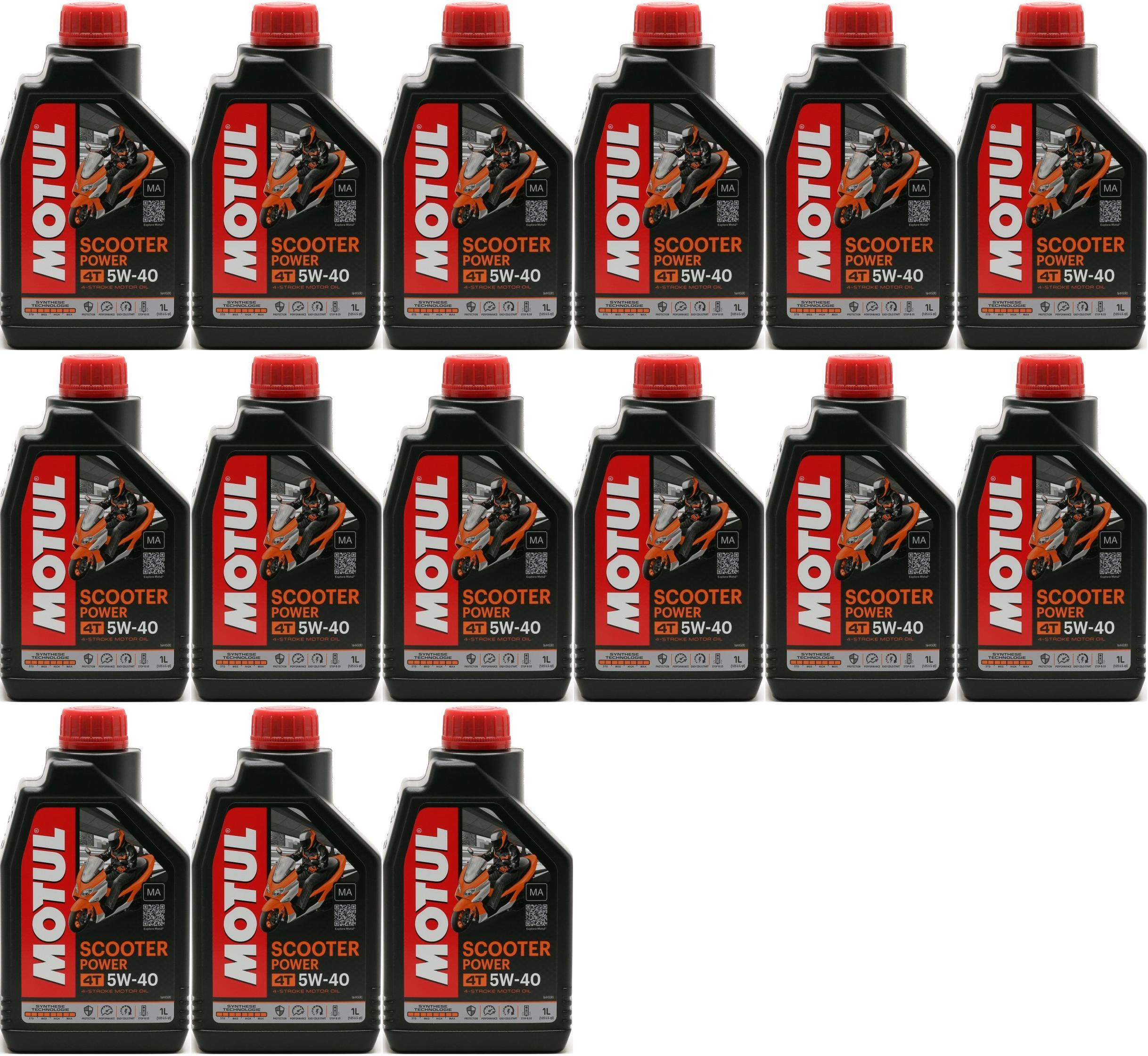 Motul Scooter Power 4T 5W-40 MA Motorrad Motoröl 15x 1l = 15 Liter