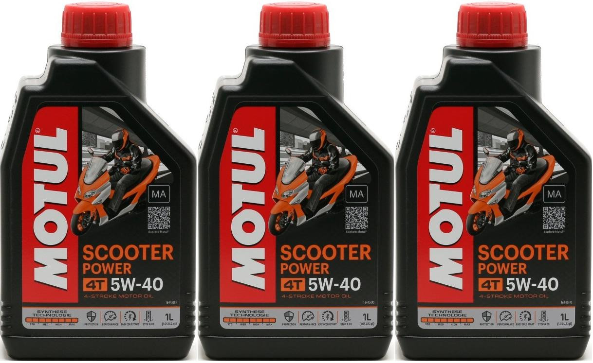 Motul Scooter Power 4T 5W-40 MA Motorrad Motoröl 3x 1l = 3 Liter
