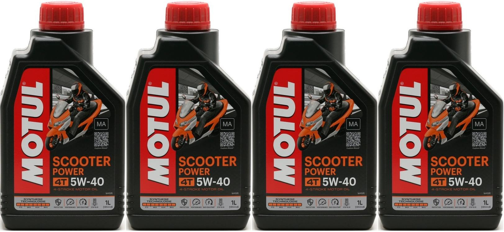 Motul Scooter Power 4T 5W-40 MA Motorrad Motoröl 4x 1l = 4 Liter