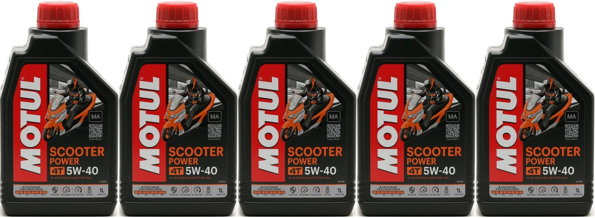 Motul Scooter Power 4T 5W-40 MA Motorrad Motoröl 5x 1l = 5 Liter