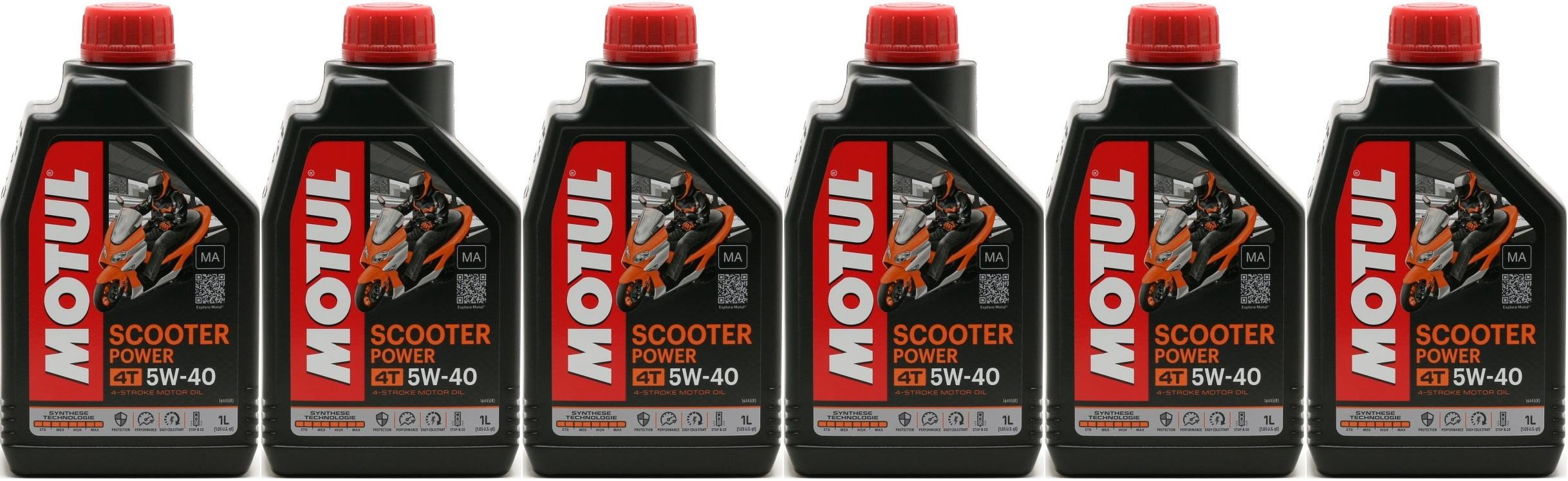Motul Scooter Power 4T 5W-40 MA Motorrad Motoröl 6x 1l = 6 Liter