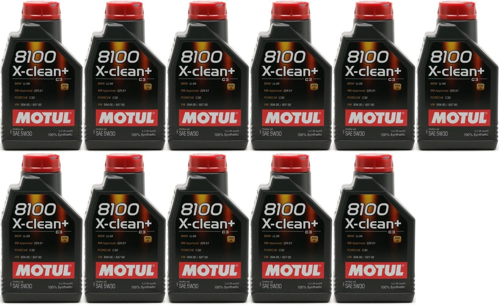 Motul 8100 X-clean + 5W-30 Motoröl 11x 1l = 11 Liter