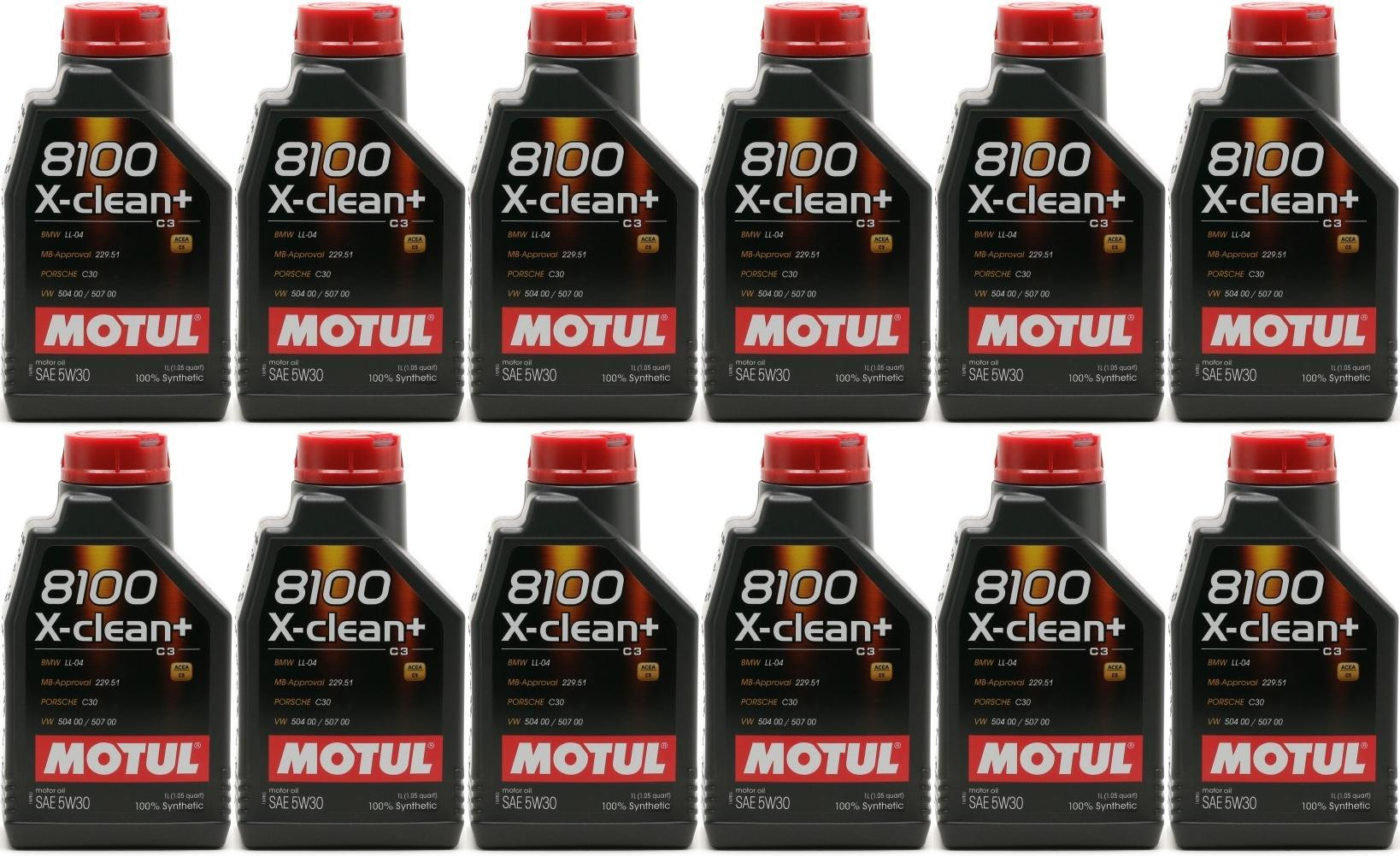 Motul 8100 X-clean + 5W-30 Motoröl 12x 1l = 12 Liter