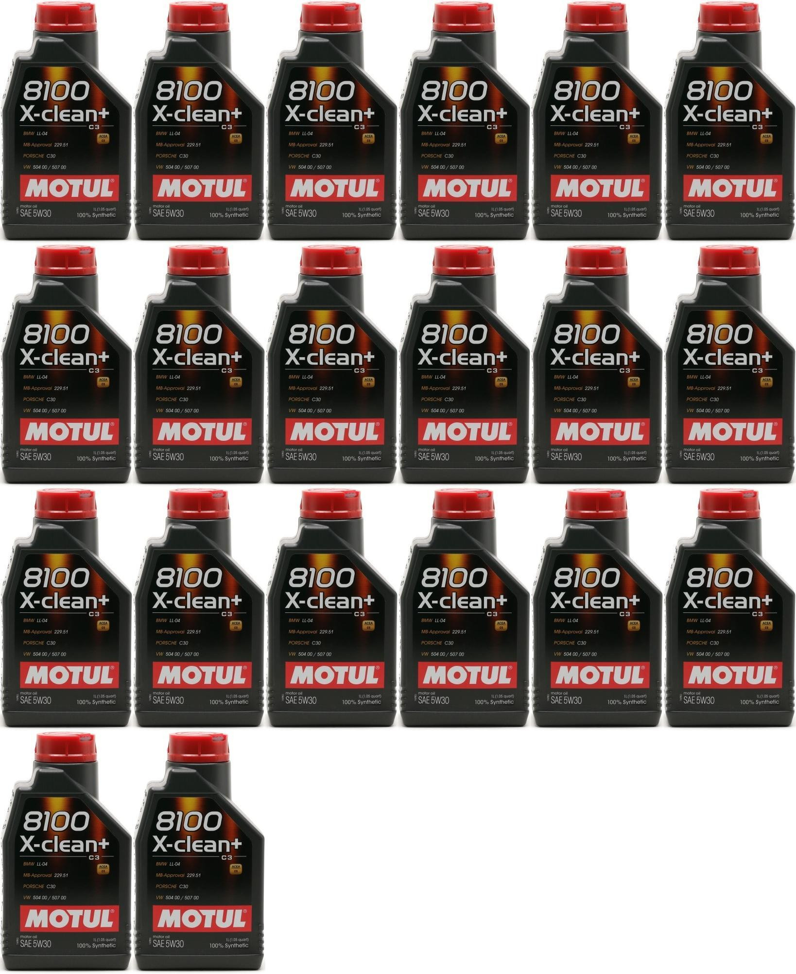 Motul 8100 X-clean + 5W-30 Motoröl 20x 1l = 20 Liter