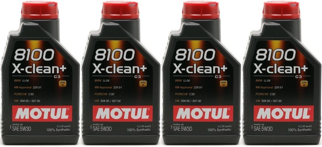 Motul 8100 X-clean + 5W-30 Motoröl 4x 1l = 4 Liter