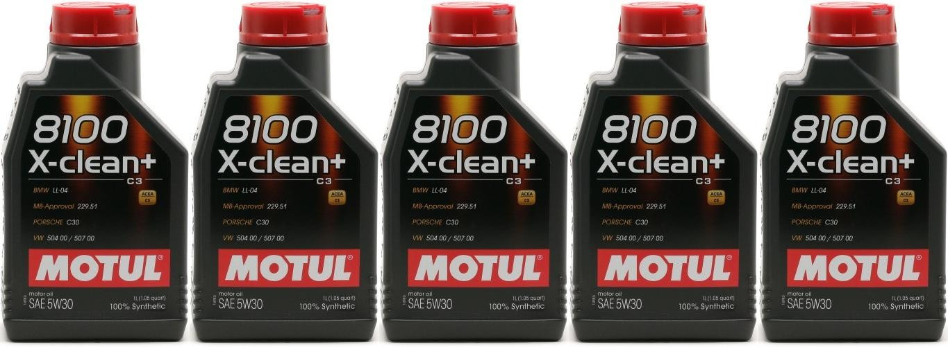 Motul 8100 X-clean + 5W-30 Motoröl 5x 1l = 5 Liter