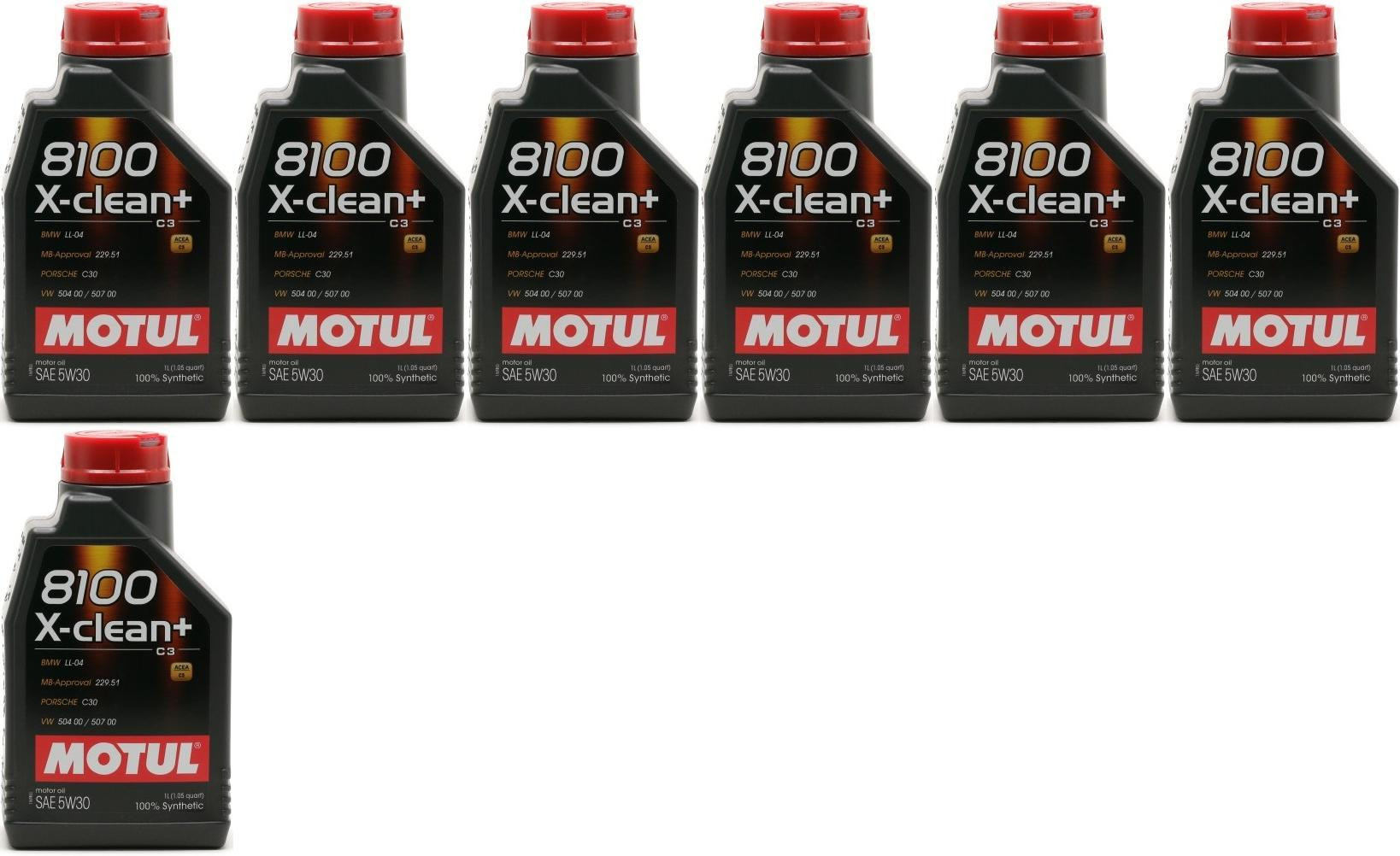 Motul 8100 X-clean + 5W-30 Motoröl 7x 1l = 7 Liter