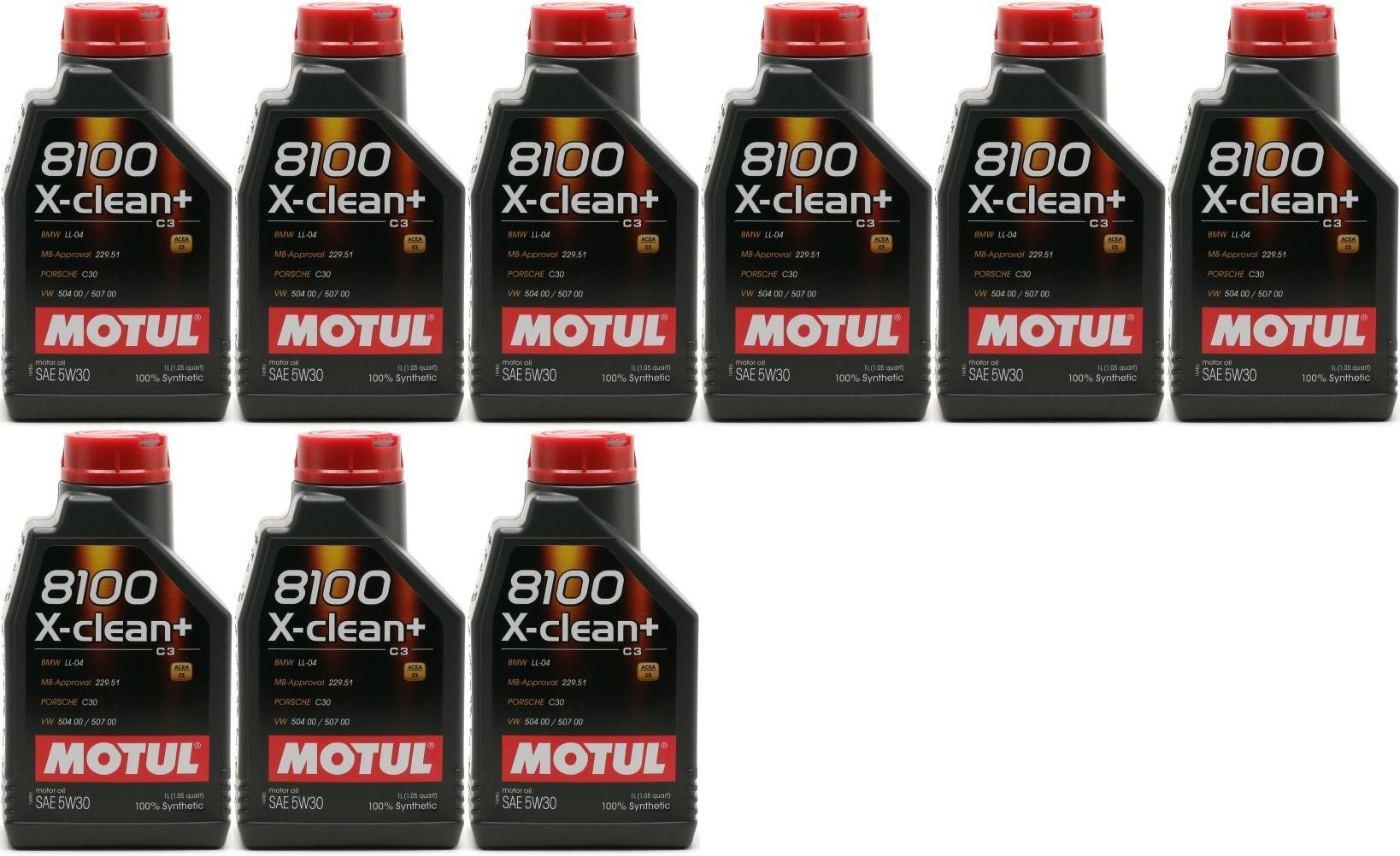 Motul 8100 X-clean + 5W-30 Motoröl 9x 1l = 9 Liter