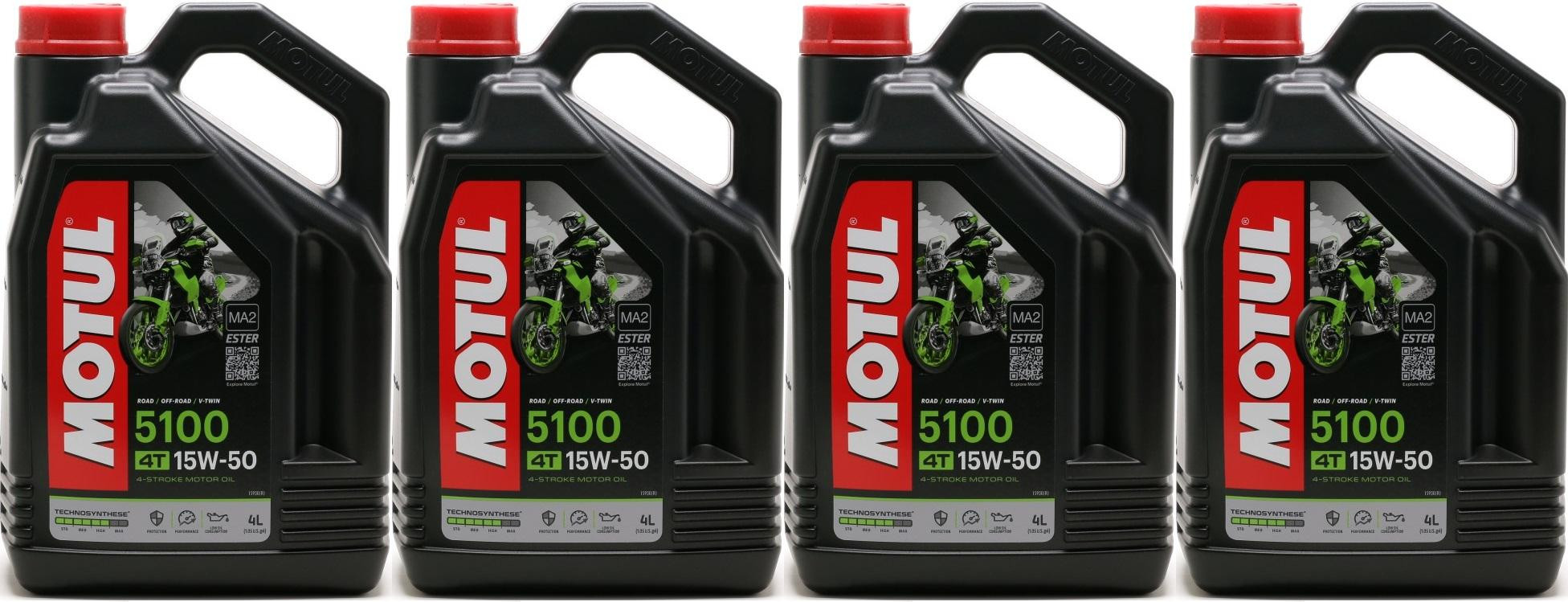 Motul 5100 ester 15W-50 4T Motorrad Motoröl 4x 4l = 16 Liter