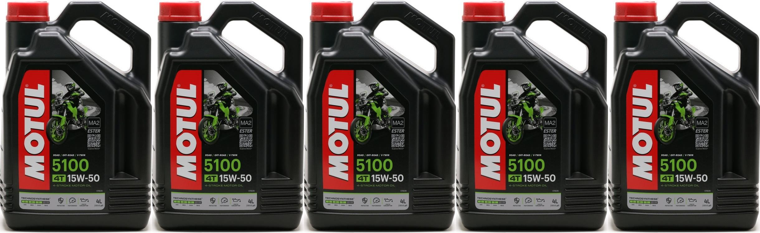 Motul 5100 ester 15W-50 4T Motorrad Motoröl 5x 4l = 20 Liter