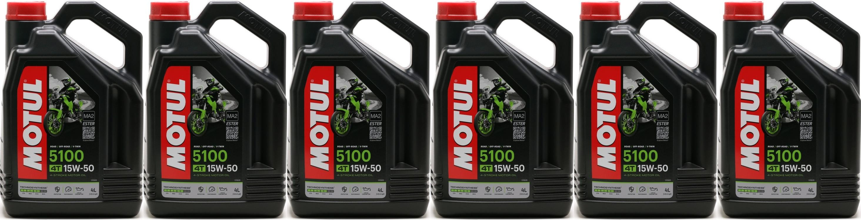 Motul 5100 ester 15W-50 4T Motorrad Motoröl 6x 4l = 24 Liter